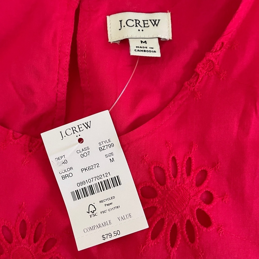 J.Crew Eyelet Shell Tank Top Bright Rose Size Medium - Picture 3 of 4